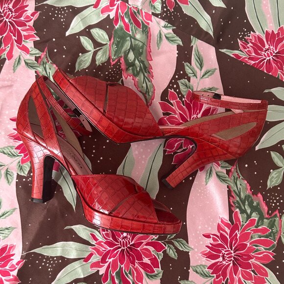 VTG Couture Donald J Pliner Leather Ankle Heels 8.5 Alligator officecore y2k 90s - Picture 7 of 14